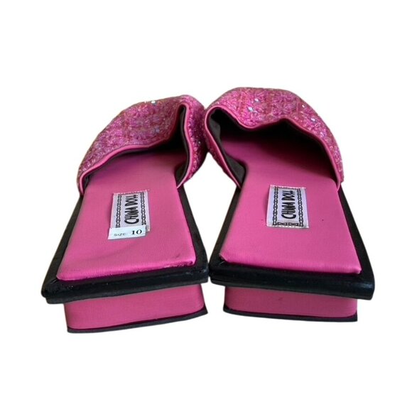 NEW China Doll mules/slip-on shoes in a vibrant pink color, sequins, size 10 - Picture 6 of 9